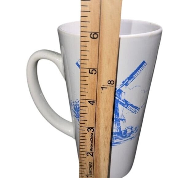 Set Of 2 Mark & Place White Ceramic Mugs With Blue Windmill Design 18 Oz Dishwas - Picture 4 of 5